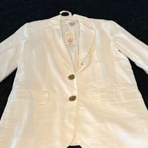 Linen Cream Women's Blazer with Button Detail